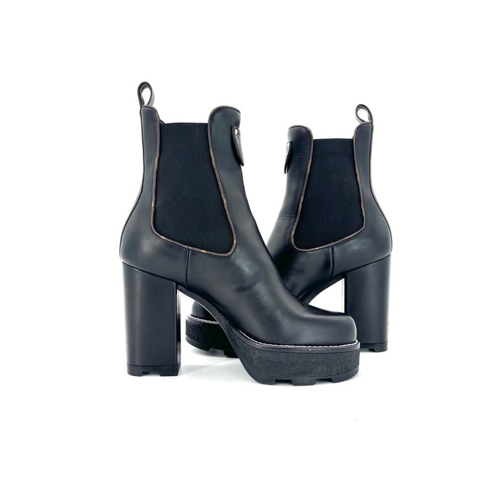 Louis Vuitton Beaubourg Chelsea LV Monogram Platform Calfskin Ankle Boots 36.5 - Picture 4 of 9